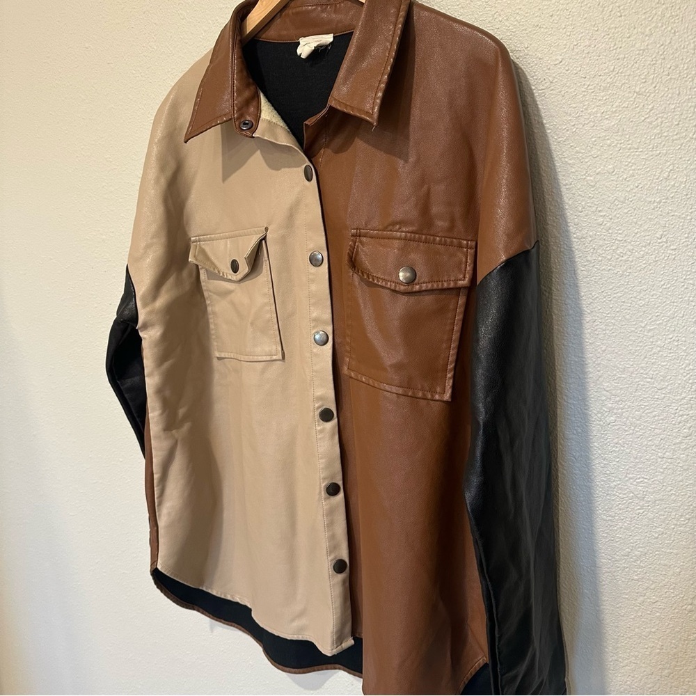 BiBi Color Block Faux Leather Shacket - Picture 5 of 13